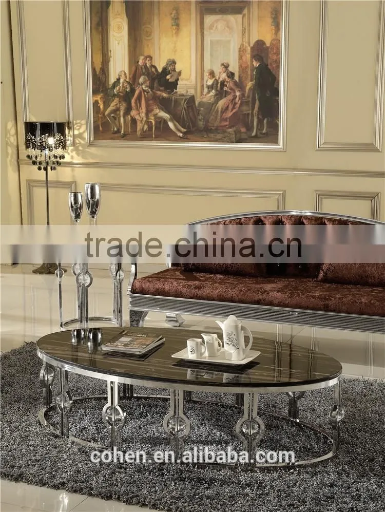 Promotion modern stainless steel marble coffee table oval shape B818
