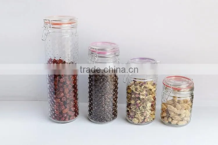 650ml-1800ml clear embossed glass mason canning jar with flip sealed lid