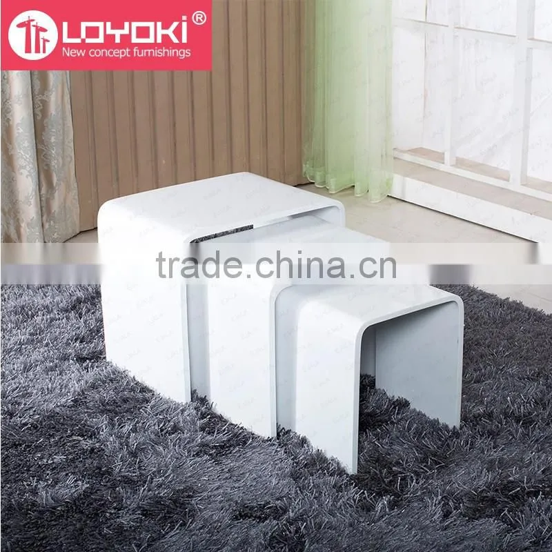 nest table set of 3 with High Glossy MDF wood Side Table with carving flower Living Room coffee table with glass