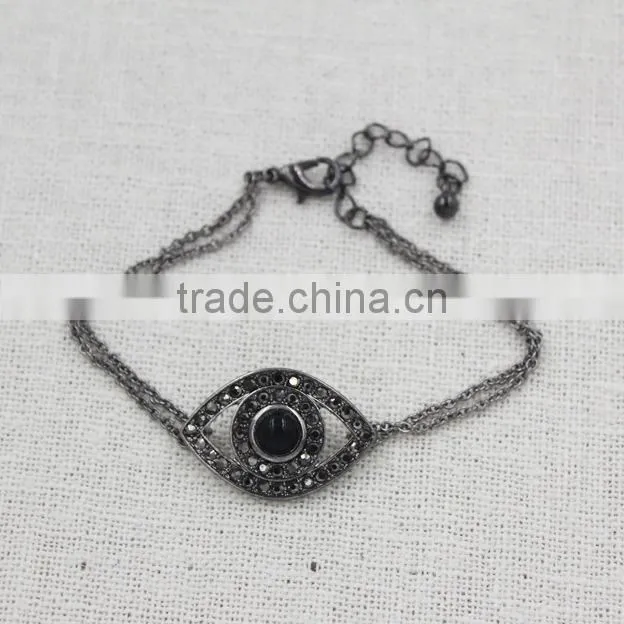 gun metal chain bracelet rhinestone evil eye gun metal plated charm bracelet