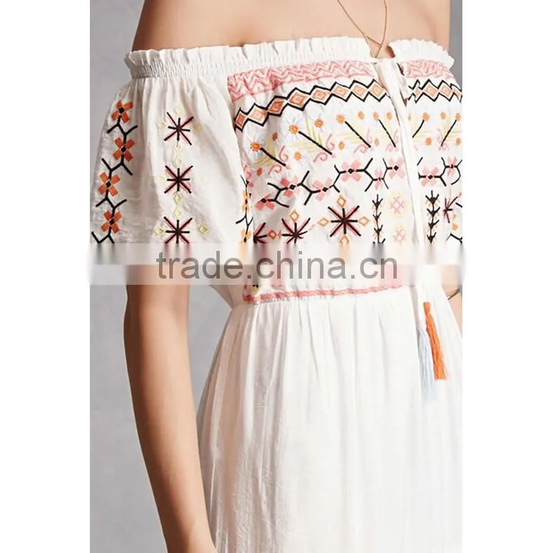 Wholesale Mexican Dresses Women Summer Floral Embroidery Maxi Dress HSD9975