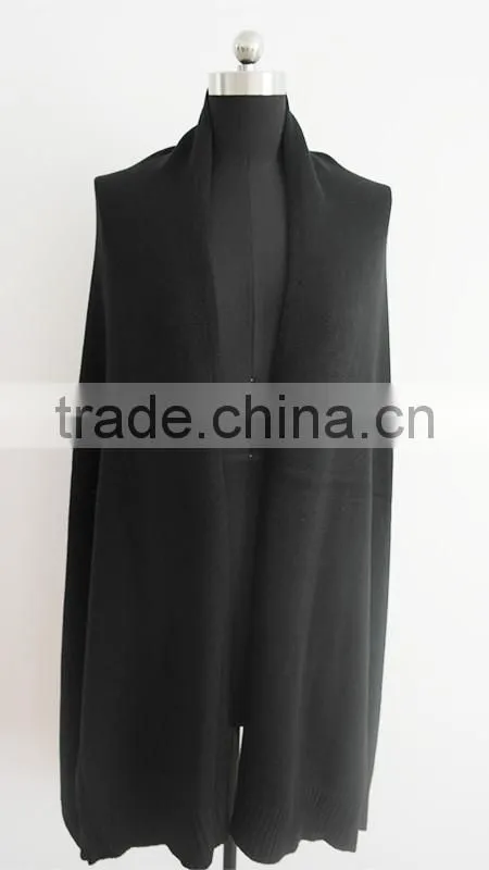 2014 Fashion ladies black plain knit poncho sweater