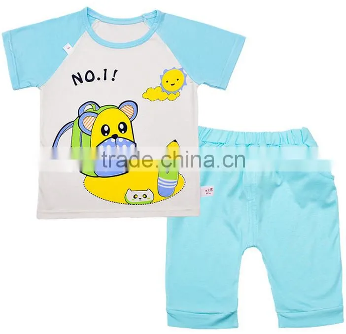 oem factory nice baby boys girls 2 piece knit summer printing clothes set
