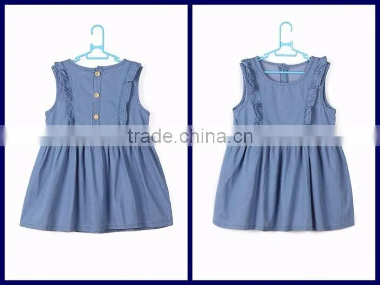 New design children's skirt , classic round neck pure light blue child dress