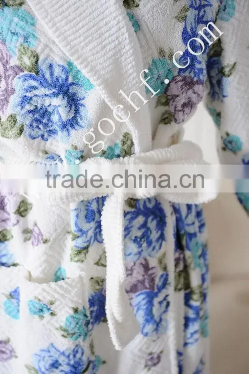 Reactive printed shawl collar bathrobe morning gown