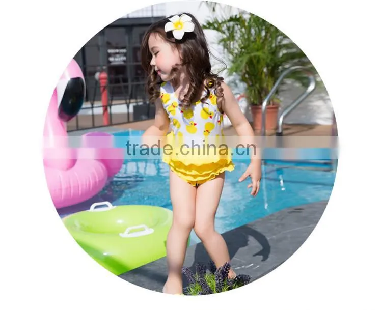 2017 beautiful cartonn young children's girls swimwear yellow swimsuit