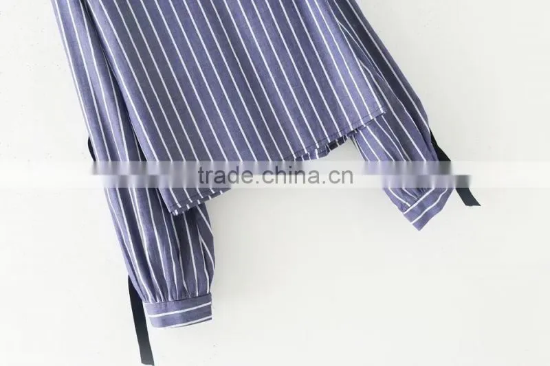 Wholesale Womens 100% Cotton long sleeve stripe shirt
