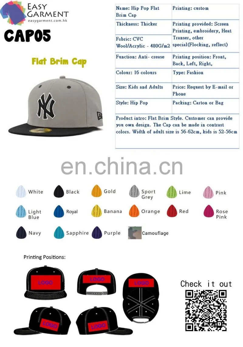 Custom Good Quality Transfer Printing Plus Embroidery Flat Brim Cap