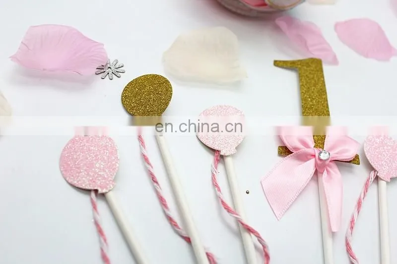 Unique Design Balloon Shape Baby 1 with Bow Birthday Cake Toppers