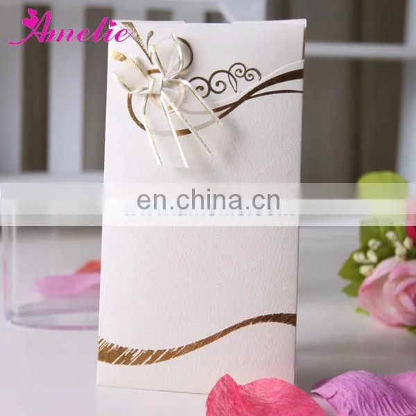 AT016 White And Brown Blue Cheap Wedding Invitations
