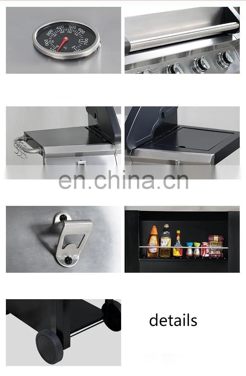 Portable 5 Burners Gas Griller Machine Commercial Smokeless Oven Barbecue Stove Gas Bbq Grill With Side Burner toaster ovensc
