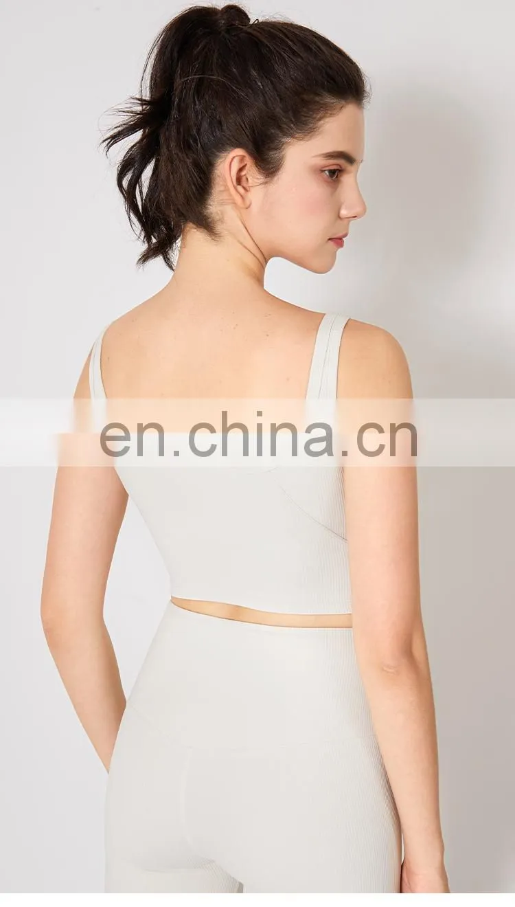 Eco Yoga Bra 2021 Ribbed Square Back Yoga Sports Bra Wear Gym Clothing Womens Fitness Top