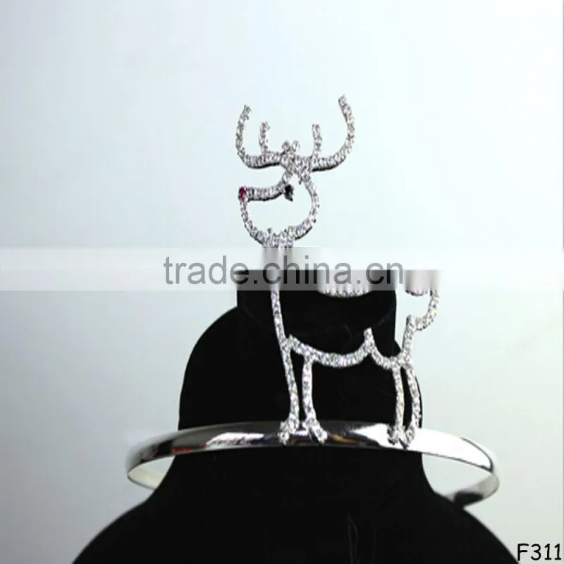 2015 Latest moder Large Pageant Crystal deer bride crown for fashion ladies
