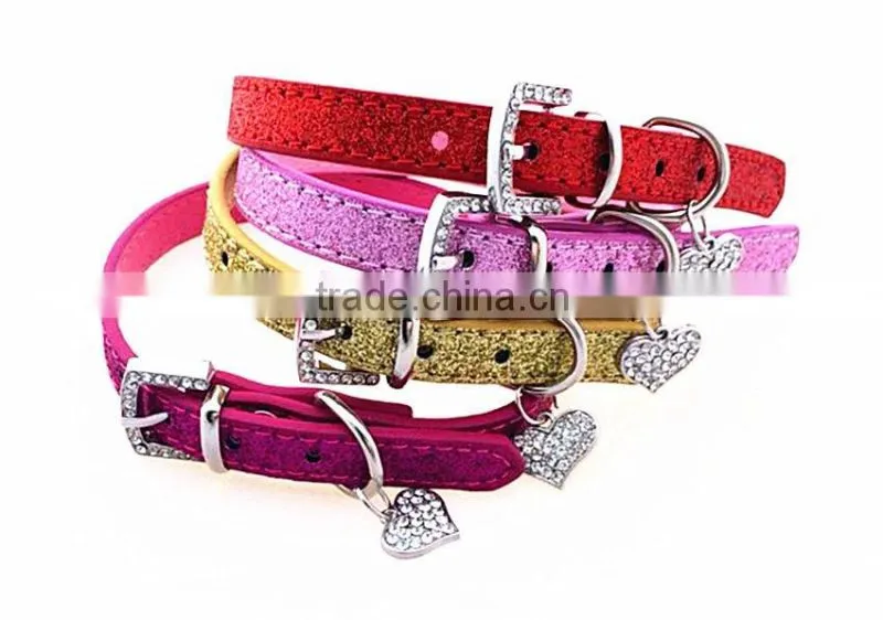 Wholesale dog supplies shiny peach heart pendant pet collars