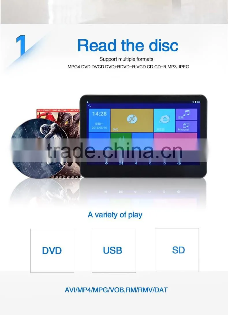 Android 5.1 HD Quad Core (4 Core) 10 inch Headrest dvd touch screen lcd monitor