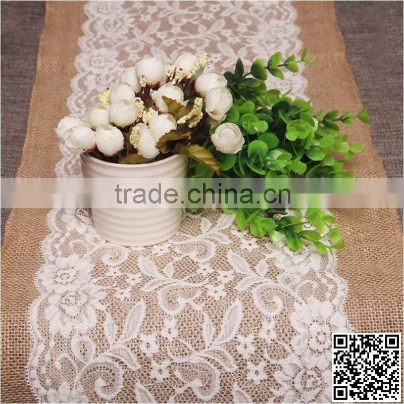 30*180cm Burlap Lace Hessian Jute Country Outdoor Wedding Party Decoration Table Runner