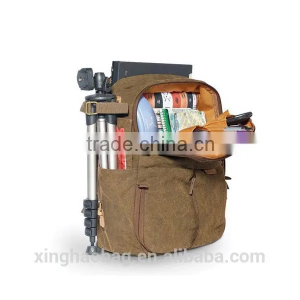 2014 brown canvas camera backpack for men camera laptop backpack