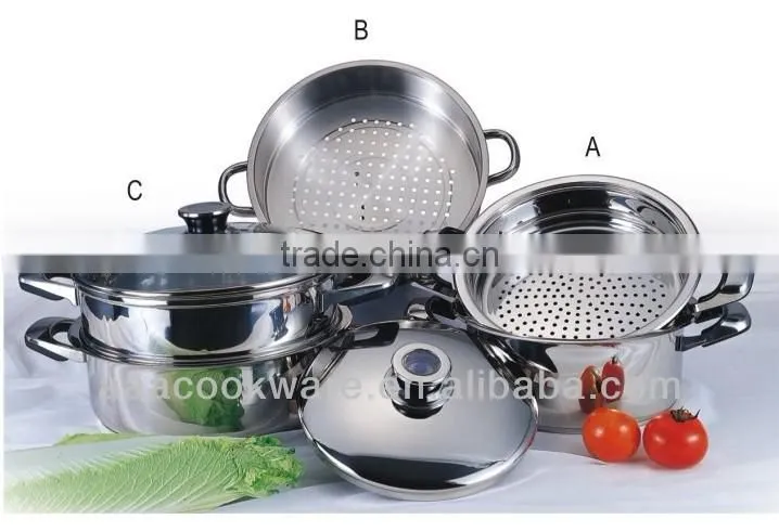 2015 New Products High Quality 18/8 Stainless Steel Steamer Set Wtih Hollow Handle For Wholesale