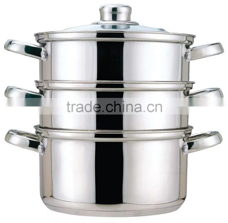 3 layers satin polished stainless steel steam pot with welded handles