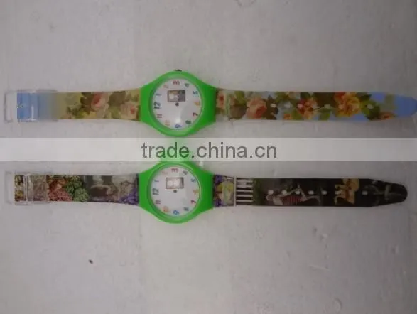 fashion PVC band plastic watch for promotion plastic ladies watch custom printed strap womens full printed plastic watch