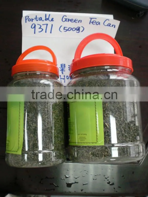Chinese green tea 9371 in transparent handy jar