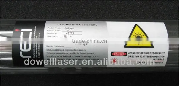 reci tube used in laser equipment with long life time and high stability