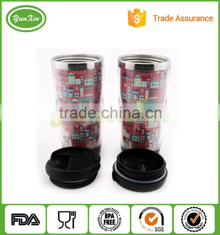 New design DIY double wall stainless steel travel mug with paper advertisement insert