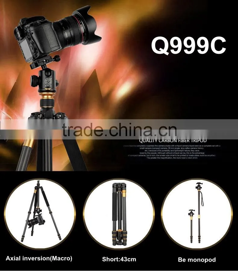 Q999C Professional Portable Carbon fiber Tripod&Ball Head Compact for DSLR Camera