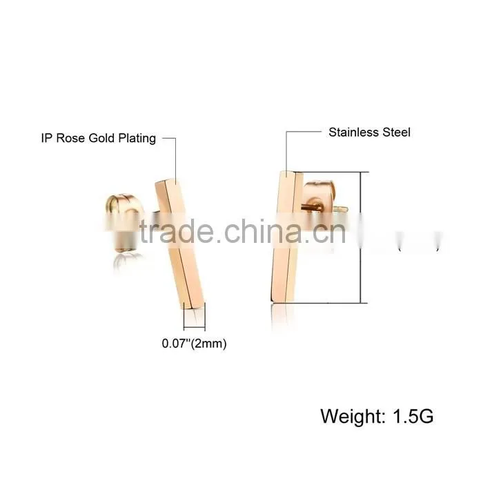 stainelss steel rose gold clip rectangle earring imported from china