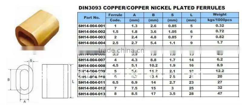 Nickel Plated Copper Ferrule/Hand Swage