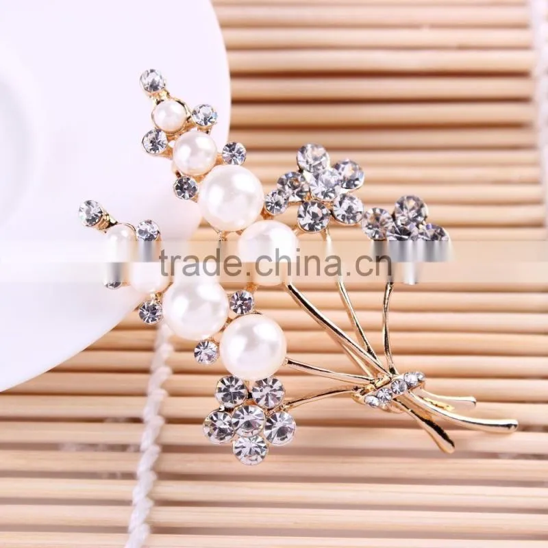 Bouquent Rhinestone Brooch Pins,New Product Flower Pearl Rhinestone Brooch For Dress