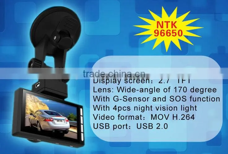 New arrived 2.7inch full hd NTK 96650 170deg angle SOS GPS G-sensor night vision motion detection dvr cars
