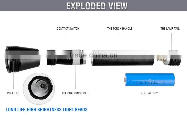 JD-8028 D2 LED Aluminium rechargeable torch / flashlight