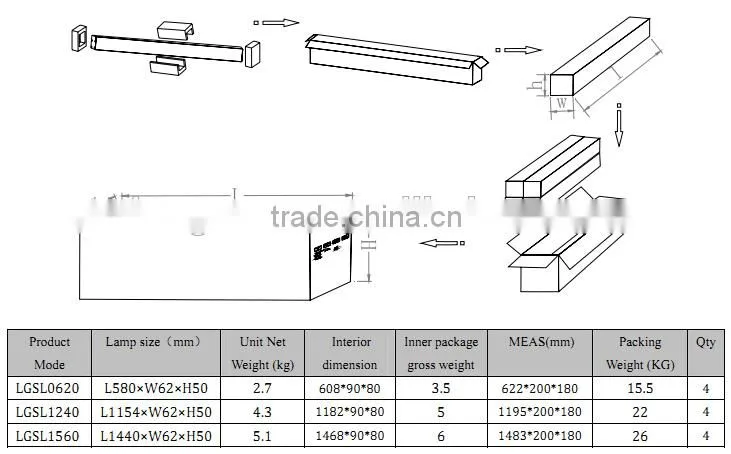 High lumen led linear pendant lighting fixtures IP65 60w dimmable lighting