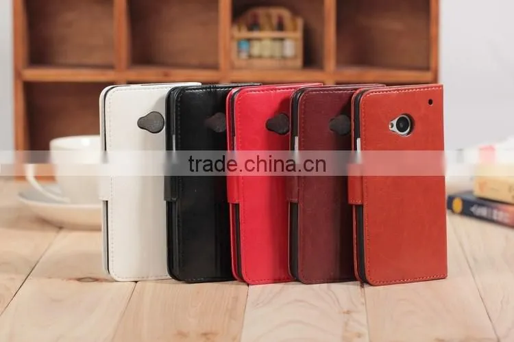 High quality PU card slot leather case For HTC One M7