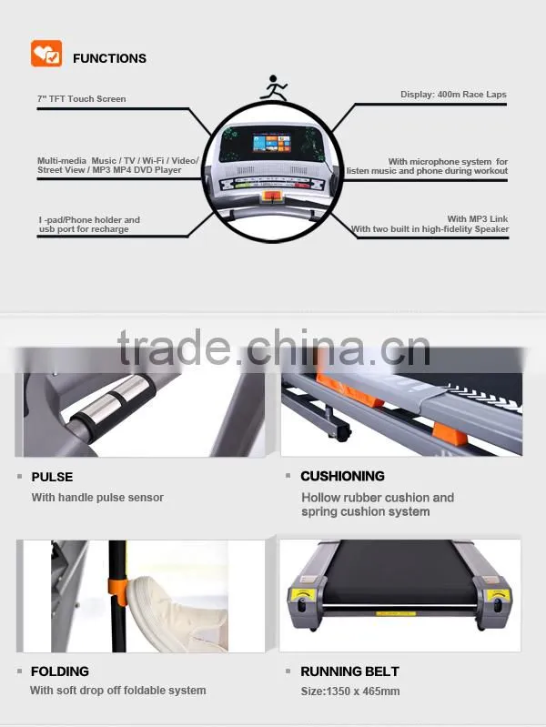 Popular design commercial motorized treadmilll with mp3 / folding motorized treadmill