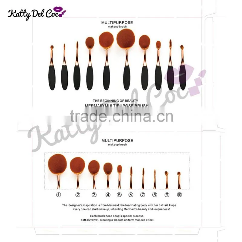 10pcs rose gold oval makeup brush set high qualtiy with package