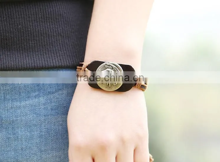 cheap price skull mean leather bangle, expandable bangle