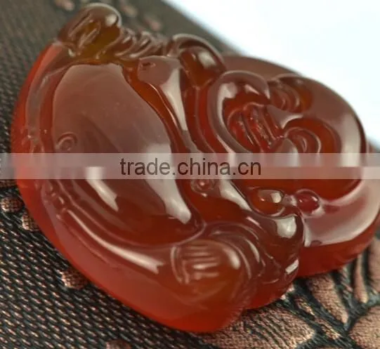 Red Agate Gemstone Tibet Buddhist Laughing Buddha Amulet Pendant