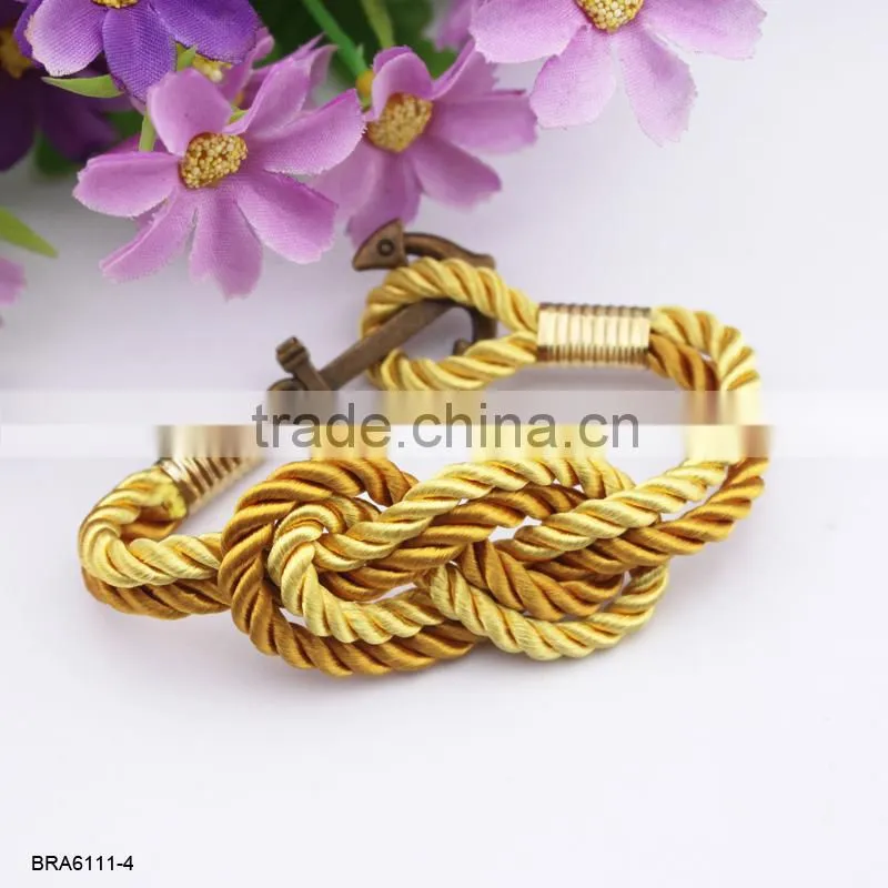 Handmade Braided Nylon Rope Bronzy Anchor Charm Bracelet For Wholesale