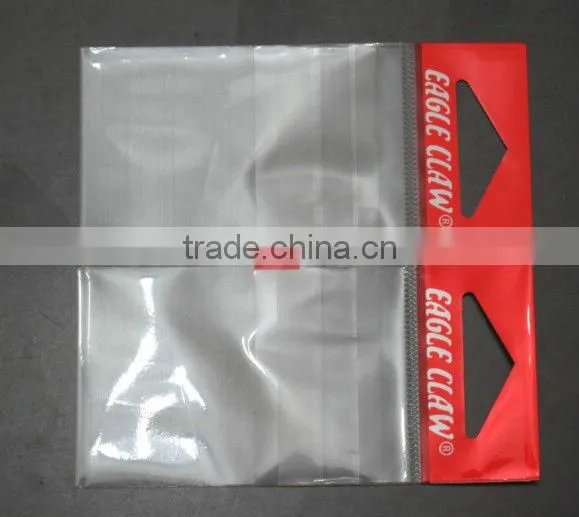 printed plastic opp bag with header card and adhesive flap for Eagle Claw fish hooks