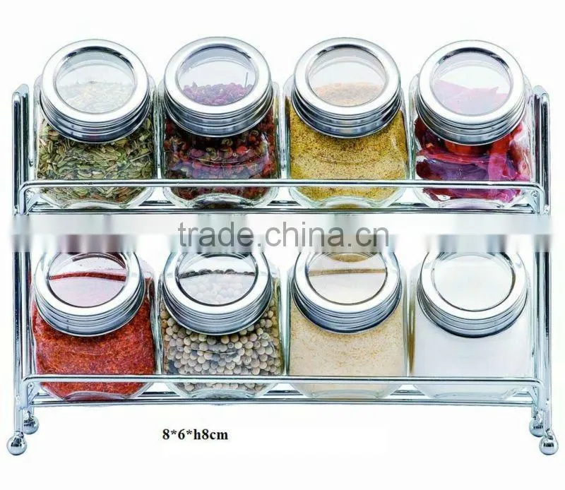 glass storage jars with 2 sides stand