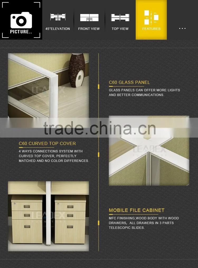 Luxury wooden open workstation partition modular cubicle office 4 person workstation