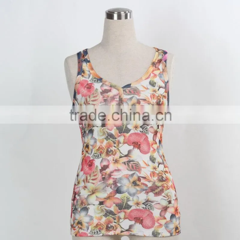 F5S15017 Rib Waist Printing Tank Top Women Fitness Latest Design