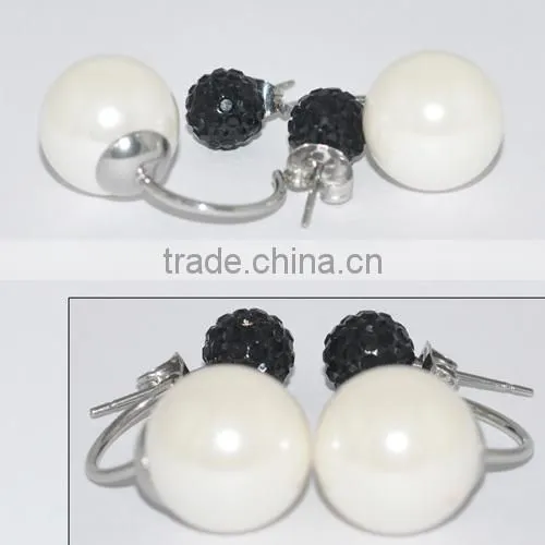 Fashion Stainless Steel Pearl Earring with Diamond Jewellery