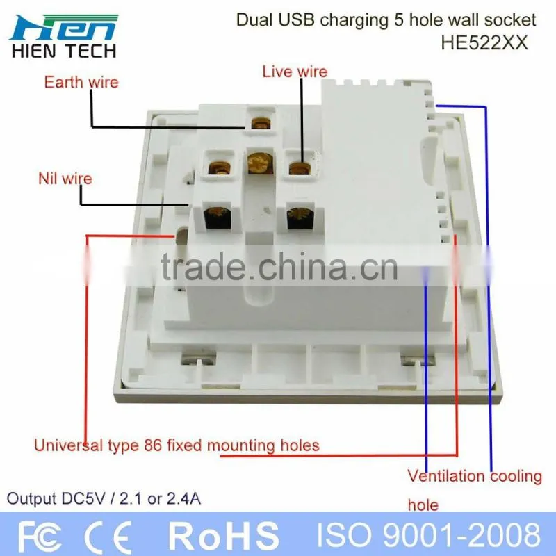 Public commercial using wall socket USB light socket with 2 USB ports