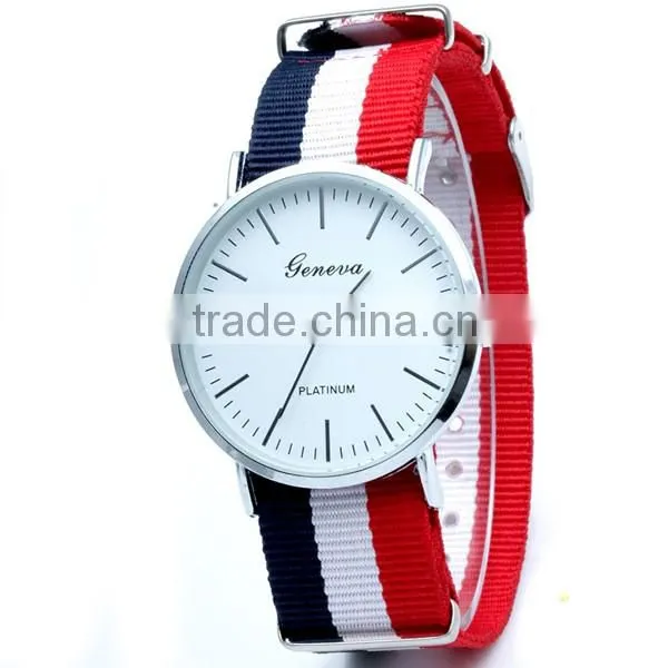 2016 New Arrivals Striped Canvas Geneva Watch Price