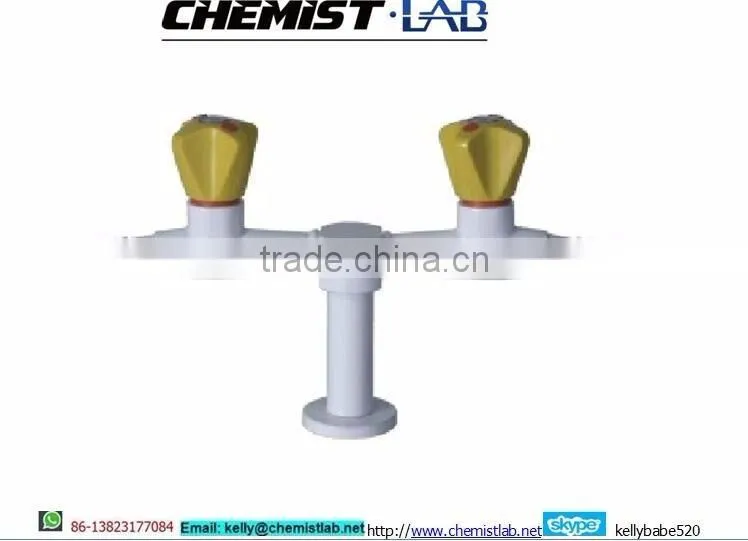 small size chemical resistant bench-top mounted laboratory solid brass double-head gas cock