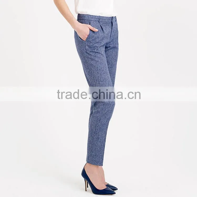 Oem clothes factory pleated sky dyed formal style custom ladies office trousers