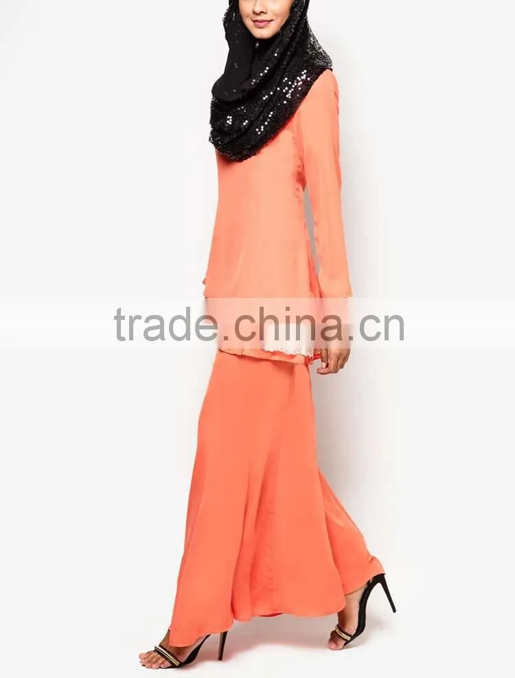 Orange color dress with black sequined scarf muslim dress